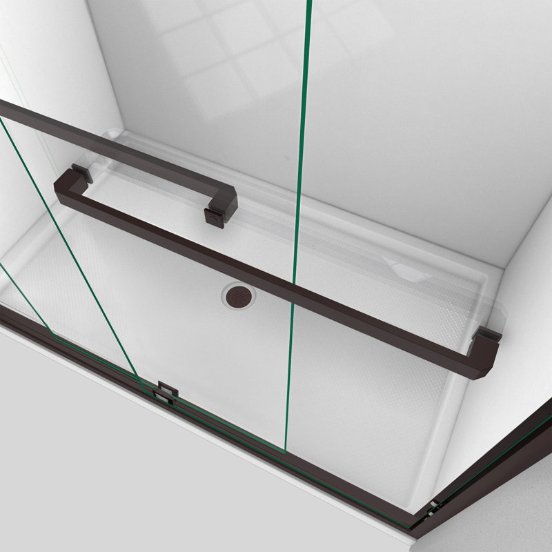 Encore 48" W x 32" D x 78.75" H Semi-Frameless Rectangle Shower Enclosure with Base Included, Oil Rubbed Bronze/White, Center