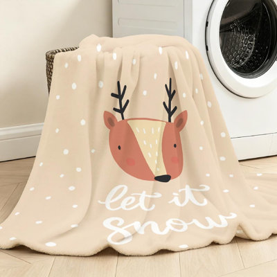 Jeté en molleton blanc ultra doux en flanelle, motif de Noël à imprimé simple face
