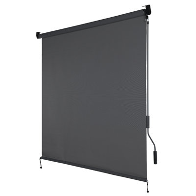 Semi-Sheer Outdoor Roller Shade, Cordless Crank Solar Fabric Sunshade