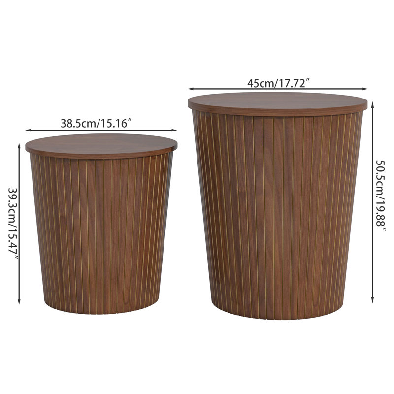 Round Coffee Table Set, Nesting Table Set Of 2, Nesting End Tables, Round Coffee Table With Storage For Living Room, Walnut