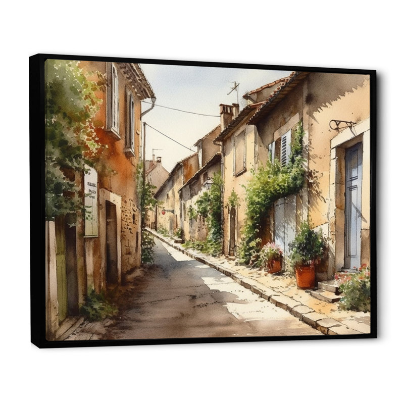 «Rochan Mediterranean Village Street I - Landscape Cottage», reproduction sur toile encadrée, H 16 po x l 32 po x P 1 po