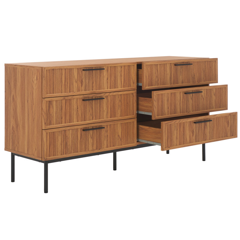 Starns 63.1'' W 6 - Drawer Dresser, Oak/Black