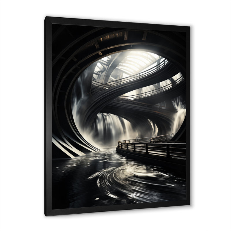 «Gray Modern Bridge In Motion II», reproduction sur toile, Cadre photo noir, H 32 po x l 16 po x P 1 po