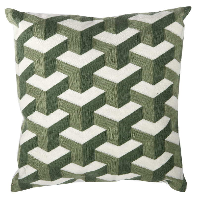  Embroidered Cotton Throw Pillow, Green