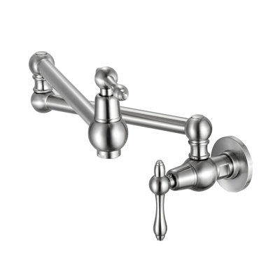 Pot Filler Faucet Wall Mounted In Brushed Nickel - 1.75 Gpm, 2 Handles, Brass Kitchen Nickel, Solid Build