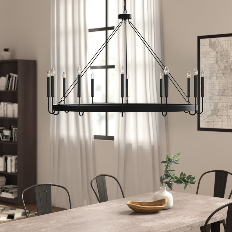 Lustre de style bougie en acier à 12 lumières Arango, Noir indémodable