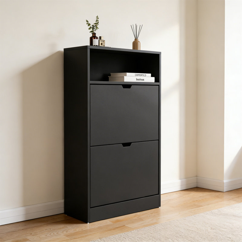 10 Pair Shoe Storage Cabinet, Black