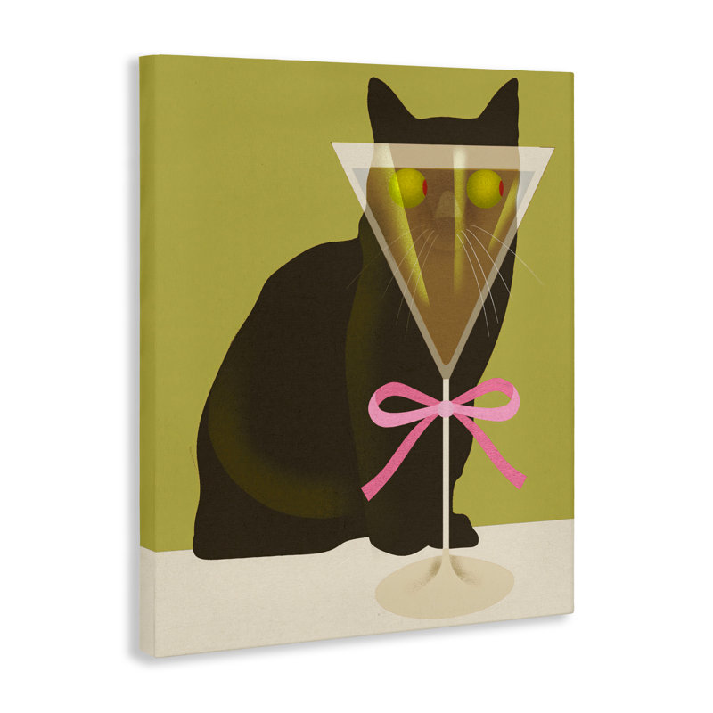 Drôle de chat et toile d'olives Martini, design par Lil 'Rue, H 20 po x l 16 po