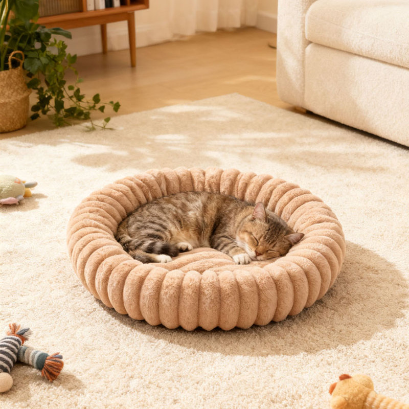 Faux Fur Pet Bed, Tan, 60cm W x 60cm D