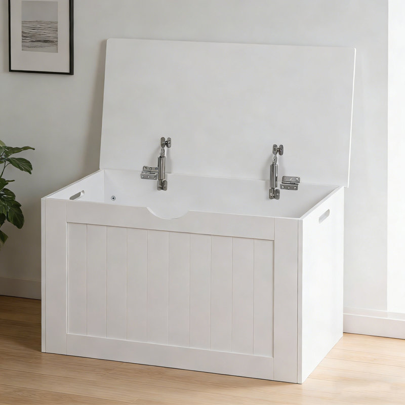 Armoire de rangement blanche avec 2 charnières de sécurité, organisateur de coffre à jouets en bois