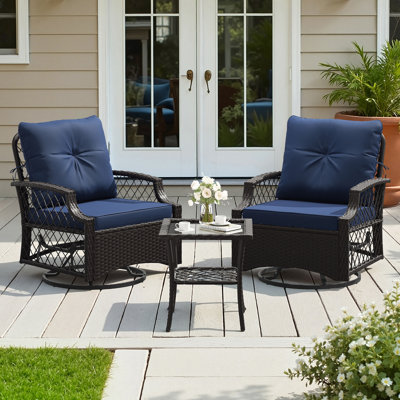 3-Piece Patio Furniture Set, Wicker Outdoor Bistro Set Swivel Glider Patio Chairs X 2 With Cushions, Side Table X 1, High Back All-Weather Rattan Outdoor Furniture For Porch, Backyard