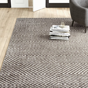 Geometric Geometric Wool Area Rug for Living Room Bedroom Dining Room Kitchen, Grey/Ivory