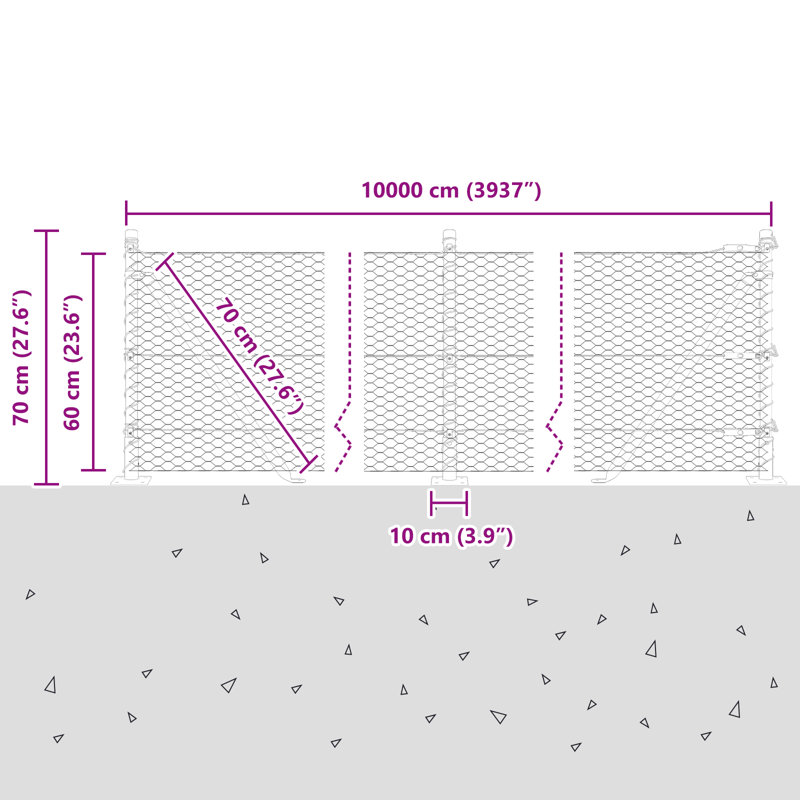 Hexagon Fence Grey Steel, 60cm H x 10000cm W