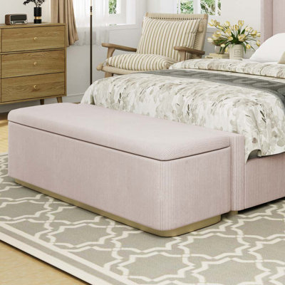 Banc de rangement rembourré en velours côtelé