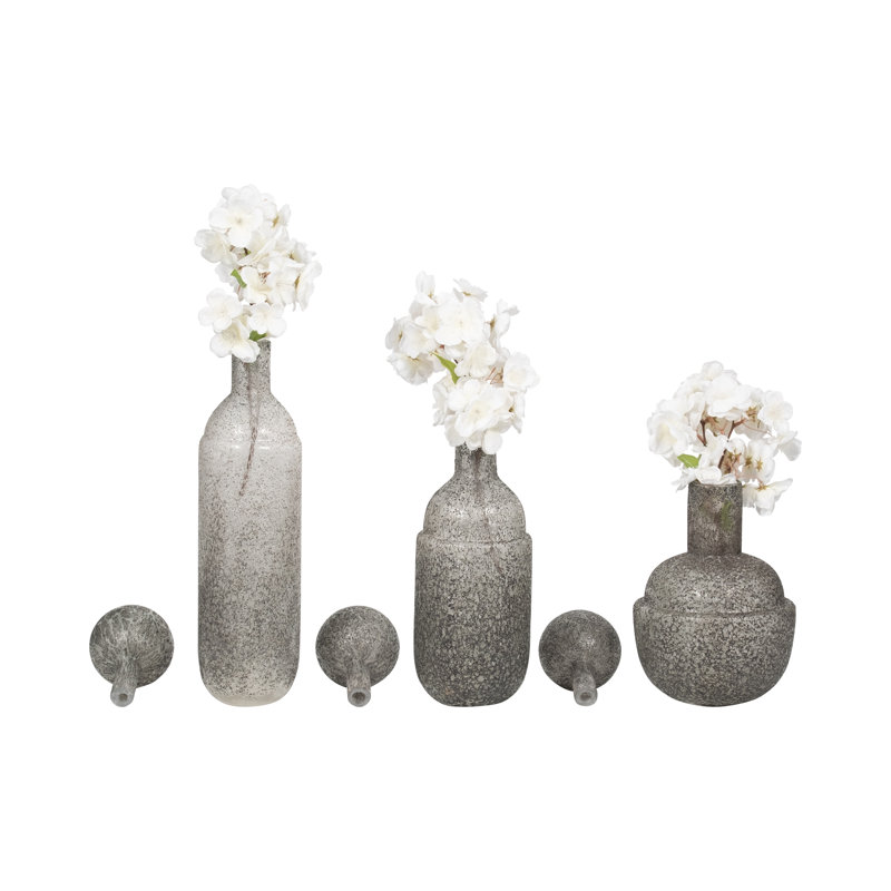 Dakota Fields 3-Piece 12/15/18" Inga Gray Lidded Glass Bottles, Glass, Gray, Novelty, Ombre