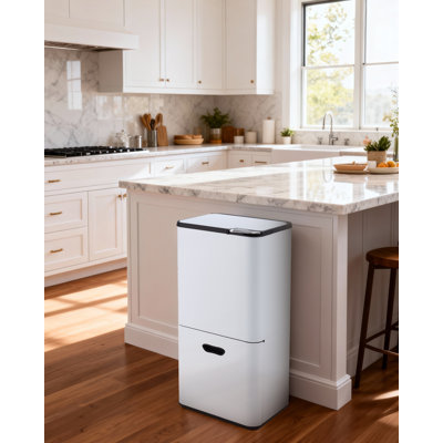 Dual Trash Can for Kitchen, 2 Compartment Stainless Steel Garbage Can