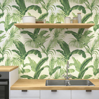 Papier peint auto-adhésif avec motif de feuille de palmier tropical, papier autocollant en vinyle imperméable pour murs, meubles, armoires et tiroirs, amovible et facile à installer