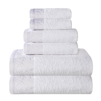 Ensemble de serviettes de bain en coton de poids moyen à bordure florale en jacquard pour la salle de bain Carinna