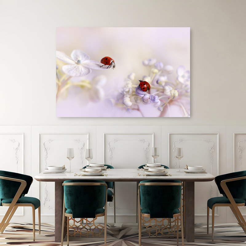 Delicate Ladybugs On Flowers Delicate Ladybug Flower Nature Wall Art Print by Ellen van Deelen - 1 Piece Wrapped Canvas Wall Art