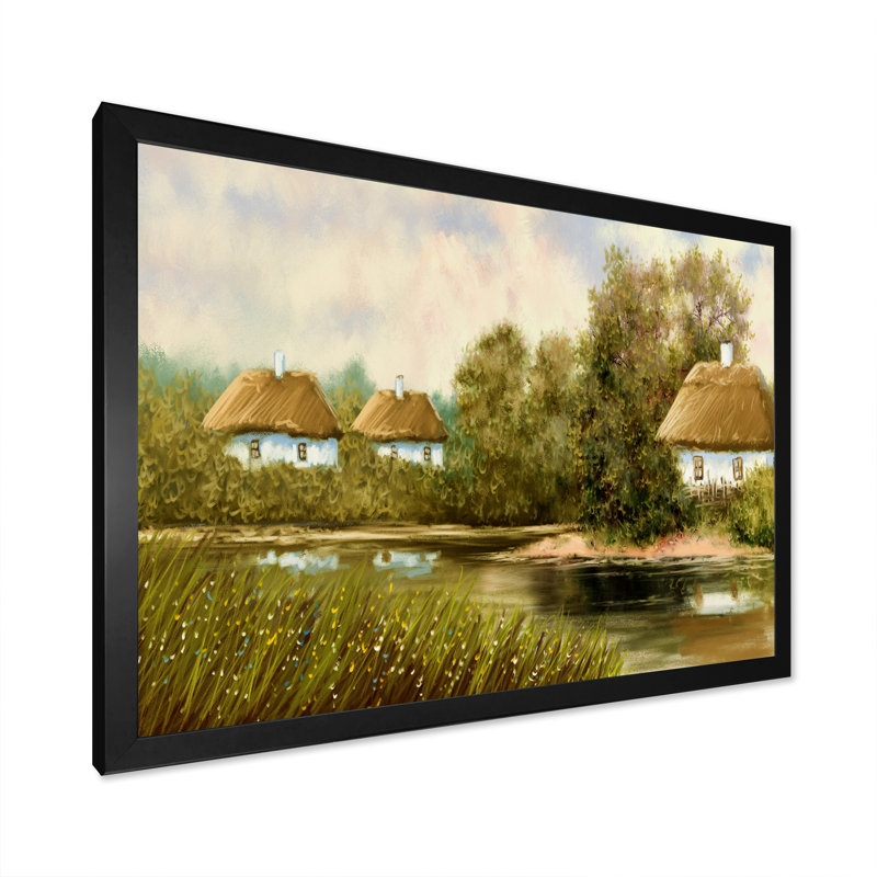 «Old Village on Spring River», peinture sur toile, H 8 po x l 12 po x P 1 po, Cadre noir