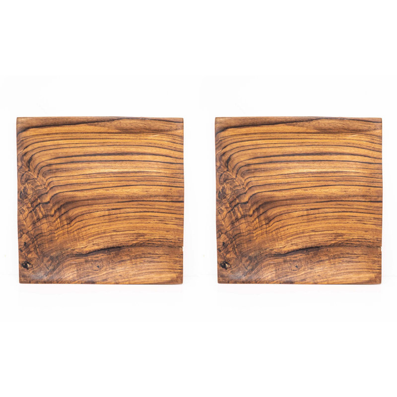 Assiette carrée en bois de teck - grand (ensemble de 2)