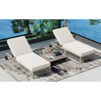 Outdoor Rattan Chaise Lounge with 5-Position Backrest, Cushion, and Wheels for Poolside, Patio, and Garden Relaxation