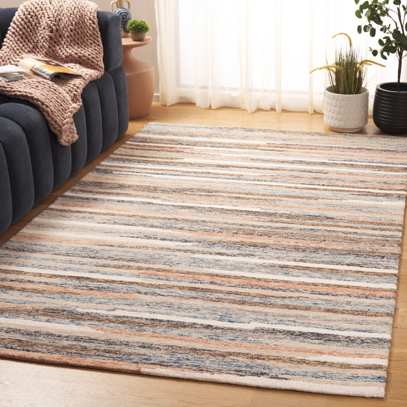 Ebony 778 Hand Tufted Wool/Cotton Abstract Rug in Rust/Beige, Rectangle 5' x 8'