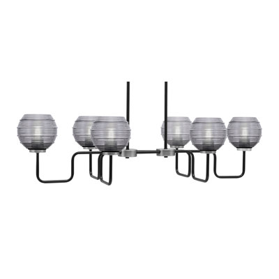 Luminaire pour îlot de cuisine 6 lumières Amarmula, noir mat et graphite, verre strié fumée 6 po