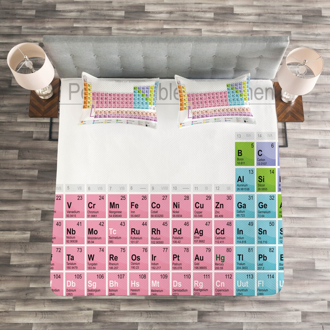 Gestepptes Bettdecken-Set, Bunte Chemie, Periodensystem, Mehrfarbig