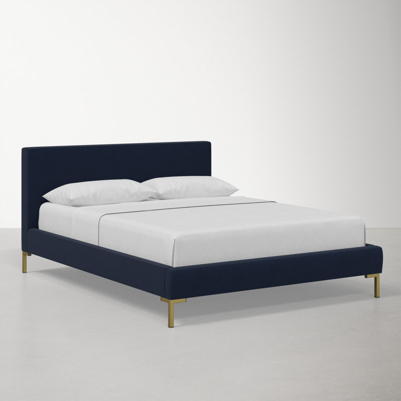 Lit tapissier Rand, Simple, Laiton, Velours performance encre classique