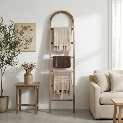 Échelle de couverture en bois courbé de 76 po à 6 niveaux, porte-serviettes en bois cintré incliné et support à courtepointe pour le salon de la chambre à coucher