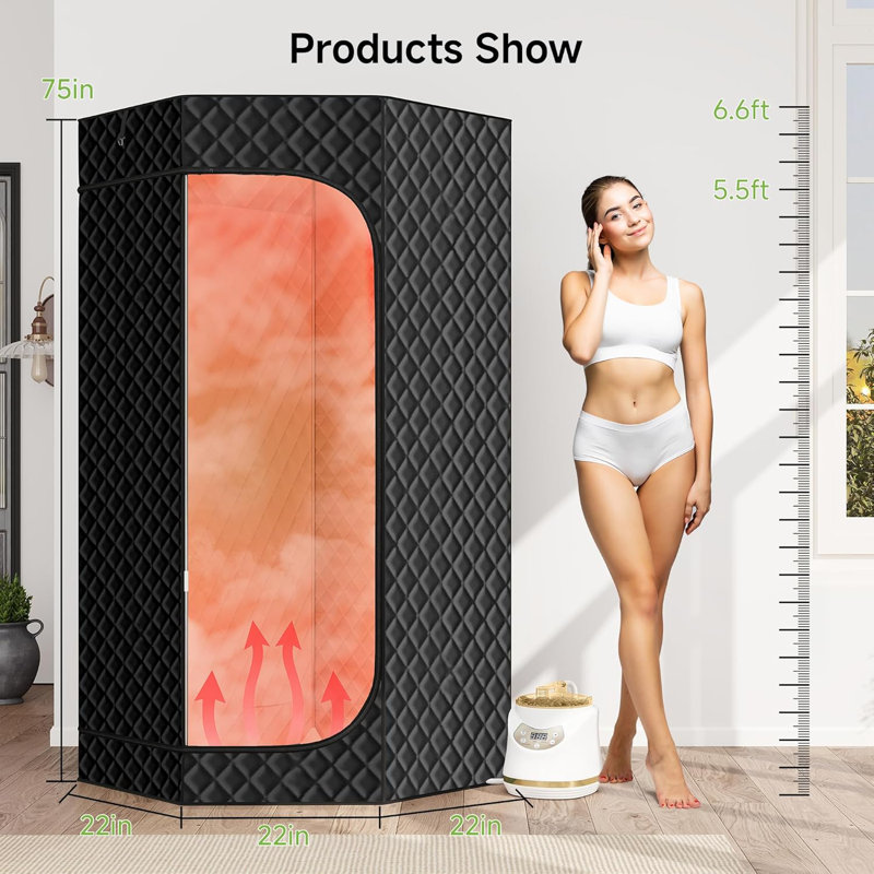 Sauna Box Portable Steam Sauna for Home,Roomier Full Body Home Sauna Tent with 3L 1500W Steamer,Large Folding Chair,Remote Control,Personal Steam Room for Spa,Gym,3'x 3'x 6.2’,Black