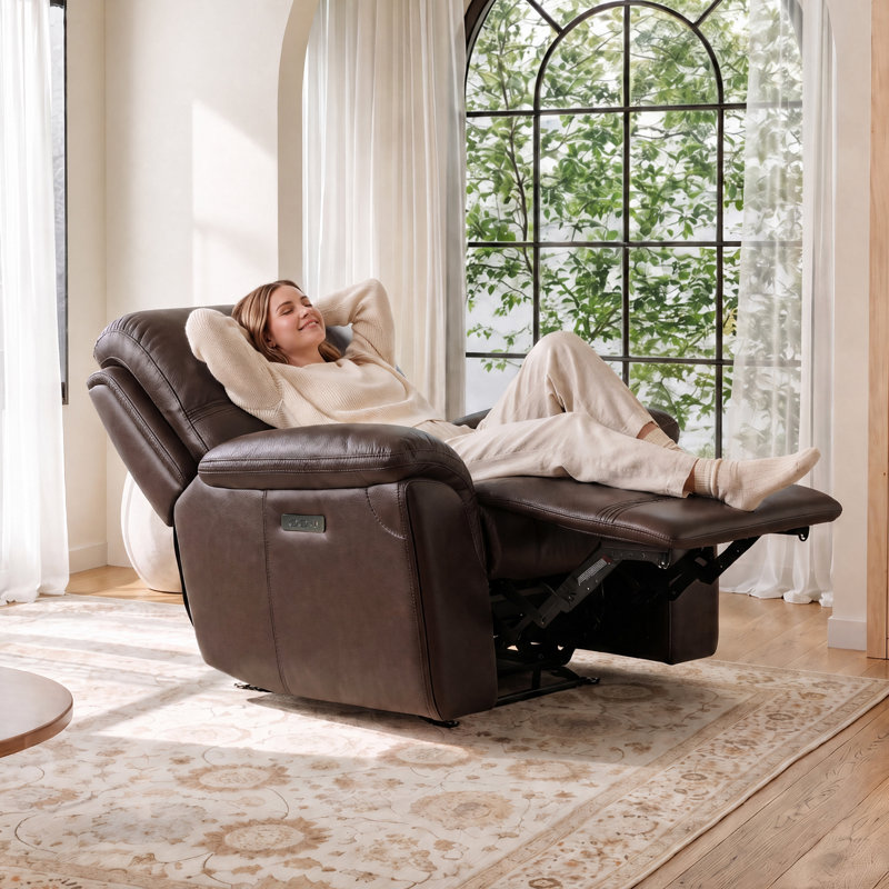 43" Dual-Power Leather Recliner Chair with Zero Gravity Built-In USB Port and Adjustable Headrest, Dark Brown