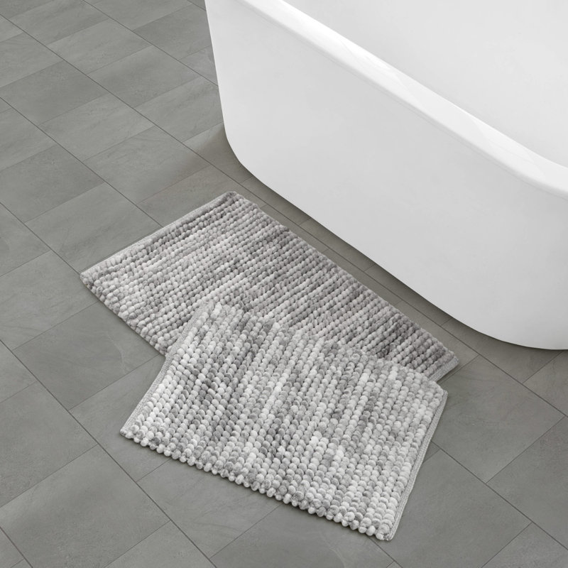 French Connection Space Dye Chunky Chenille Bath Rugs, Gray