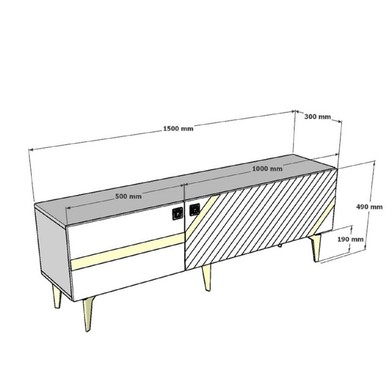 Meuble télé élégant, anthracite et or, 59,1 po x 19,3 po x 11,8 po | 100% panneau de particules enduit de mélamine, épaisseur: 0,7 pouce | Conception moderne pour le salon, solution de rangement durable et élégante
