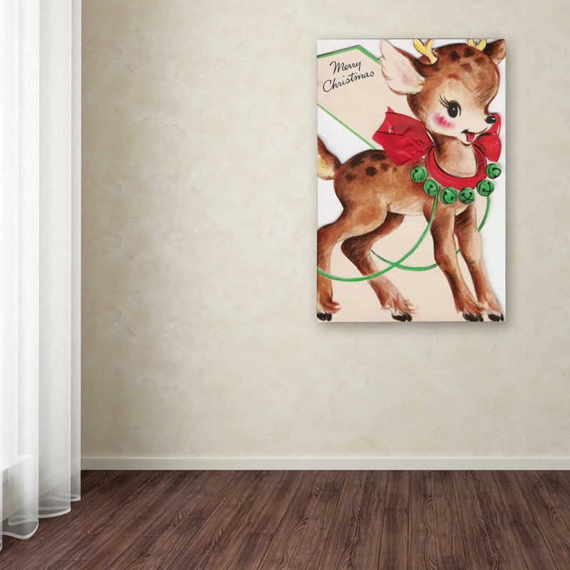 Art mural sur toile tendue - Vintage Apple Collection «Vintage Xmas Card Deer», décoration murale pour le salon, la chambre à coucher ou le bureau - 22 x 32
