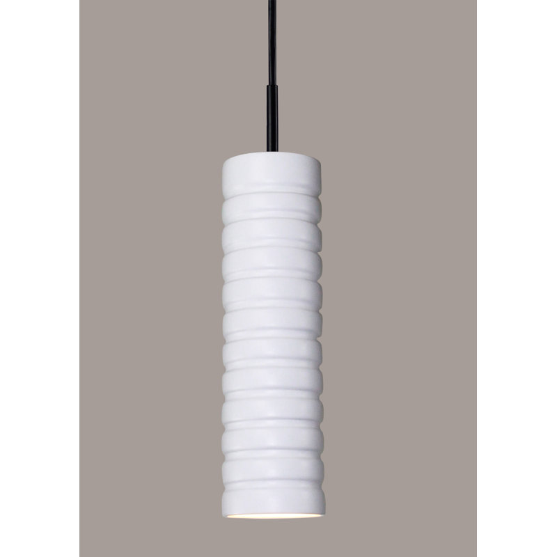 Luminaire suspendu à cylindre simple 1 lumière Pei, Blanc satiné
