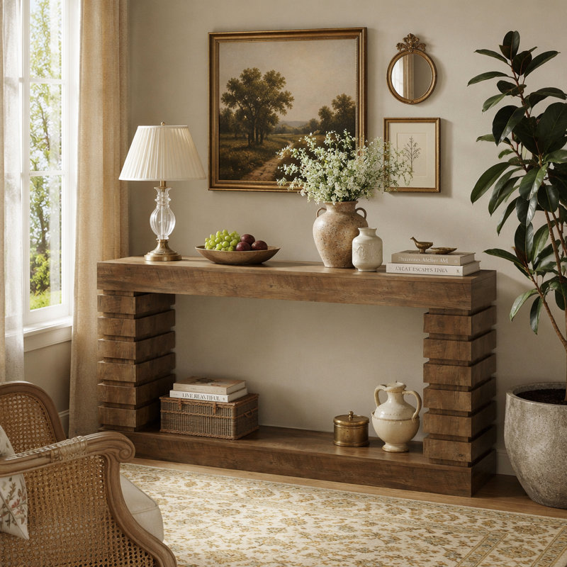 Console 70,8 "rectangulaire avec base géométrique pour le salon, Brown
