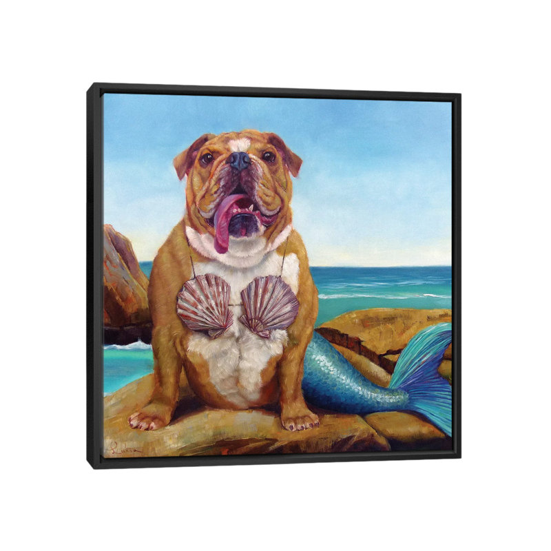 « sirène dog », reproduction d’art sur toile, H 18 po x l 18 po x P 1,5 po, Toile avec cadre noir, Pas de tapis