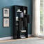 Armoire de rangement noire et grise avec plusieurs tablettes et sept armoires