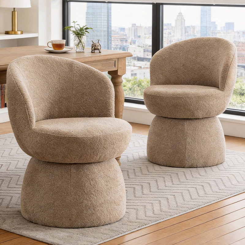 Fauteuil d'appoint rembourré pivotant sans accoudoirs tonneau Boucle, Mélange de polyester café