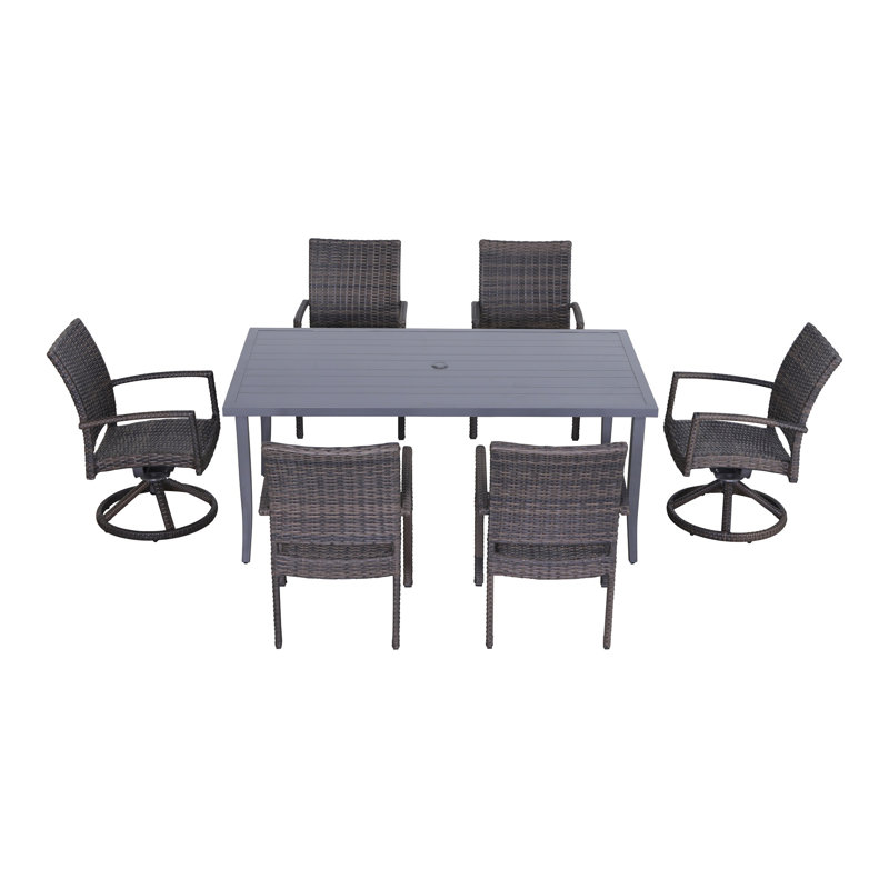 6 - Person Patio Dining Set Umbrella Hole Included Rectangular Table