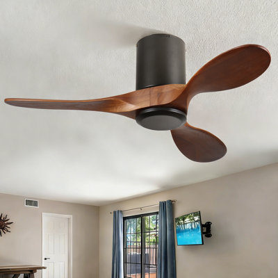 42 po Ventilateur de plafond encastré standard à 3 pales noires avec moteur à courant continu et télécommande