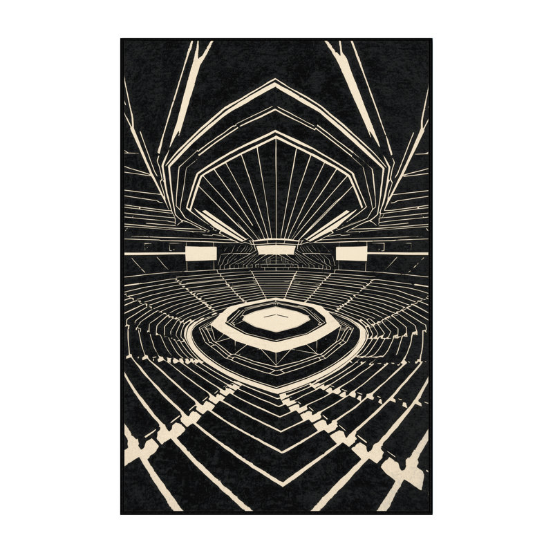 Machine Washable Oweda Esports Arena Modern & Contemporary Geometric Rug in Black – Black Binding, 7x9