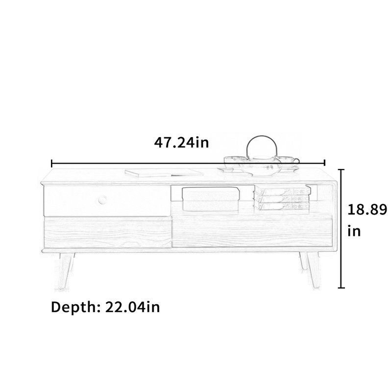 Table basse Modern, H 18,89 po x L 47,24 po x l 22,04 po