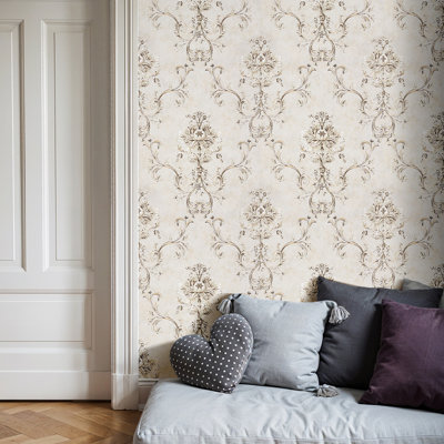 Vintage Non-Pasted Non-Woven Damask 3D Embossed Wallpaper Roll