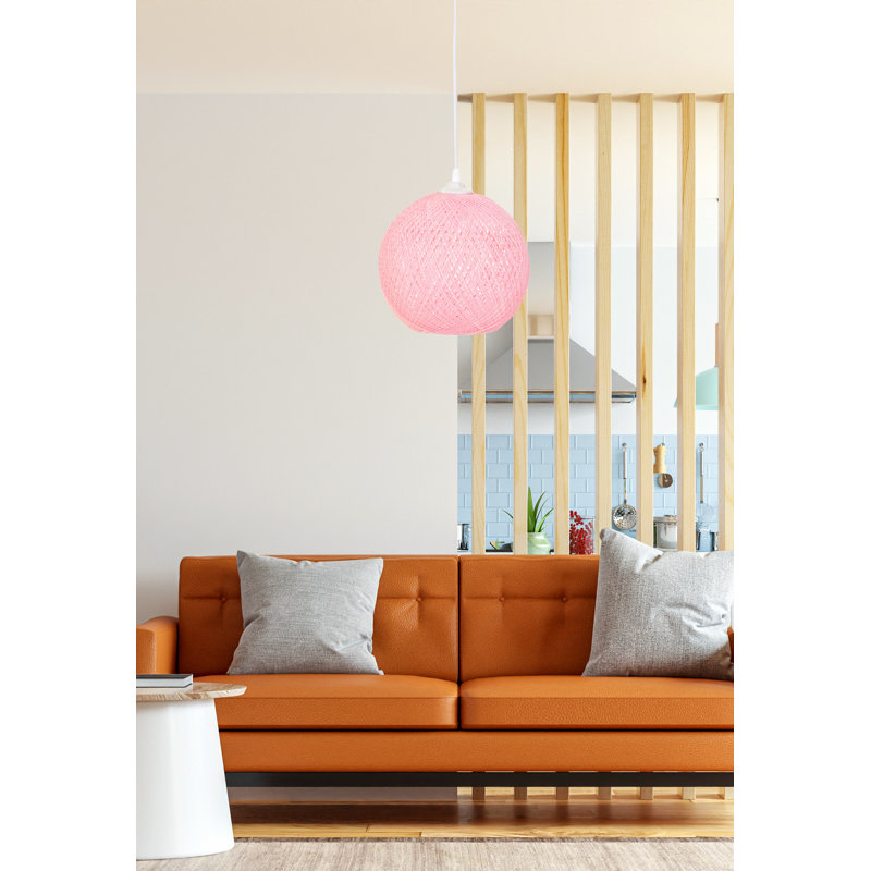 Handmade Jute Chandelier, Bohemian Style, 8.7 x 9.4 inches | Adjustable Cable, Total Height: 21.7 inches | E27 Socket, Max 40W | Elegant Pink & White Design, Perfect for Living Room & Dining Room Decor