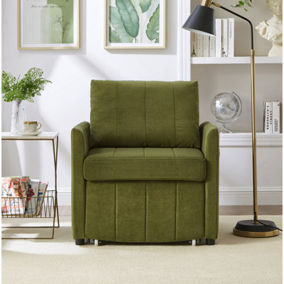 Canapé-lit rembourré convertible, canapé-lit escamotable de 31,5 po avec dossier réglable à 5 positions, poches latérales et panier de rangement, chaise-lit pliable, méridienne de salon, appartement, vert