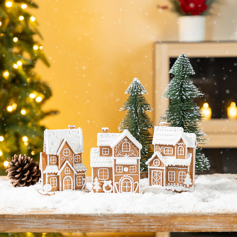 3-Piece 5.50"H Christmas Resin Gingerbread House Table Decor