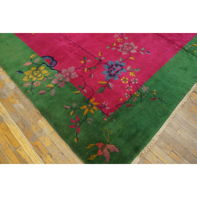 Antique Chinese - Art Deco Medium Wool Green, Purple Rug
